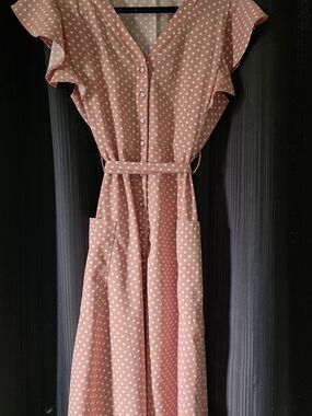 Polka Dot Flutter Sleeve Dress in Dusty Rose